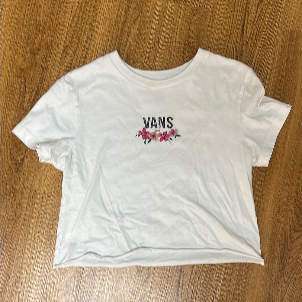 Vintage vans White Tee with Pink Floral Accents
